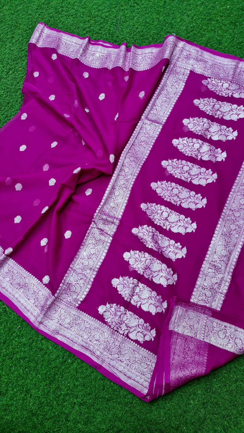 Majentha Pink  Banarasi Khaddi Georgette Silk Saree