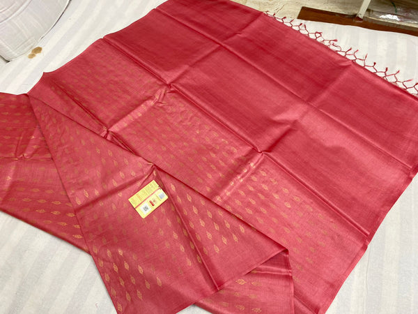 Pure Desi Tussar Silk Saree Body Butta Plain Pallu Sarees