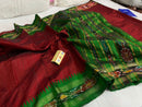Pure Raw Silk Saree with Ikkat Pattern Contrast Temple Border