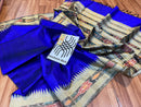 Pure Raw Silk Saree with Ikkat Pattern Contrast Temple Border