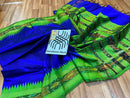 Pure Raw Silk Saree with Ikkat Pattern Contrast Temple Border