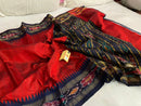 Pure Raw Silk Saree with Ikkat Pattern Contrast Temple Border