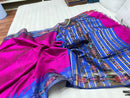 Pure Raw Silk Saree with Ikkat Pattern Contrast Temple Border