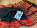 Pure Raw Silk Saree with Ikkat Pattern Contrast Temple Border