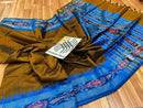 Pure Raw Silk Saree with Ikkat Pattern Contrast Temple Border