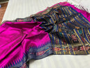 Pure Raw Silk Saree with Ikkat Pattern Contrast Temple Border