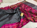 Pure Raw Silk Saree with Ikkat Pattern Contrast Temple Border