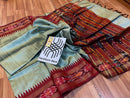 Pure Raw Silk Saree with Ikkat Pattern Contrast Temple Border