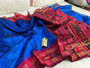 Pure Raw Silk Saree with Ikkat Pattern Contrast Temple Border