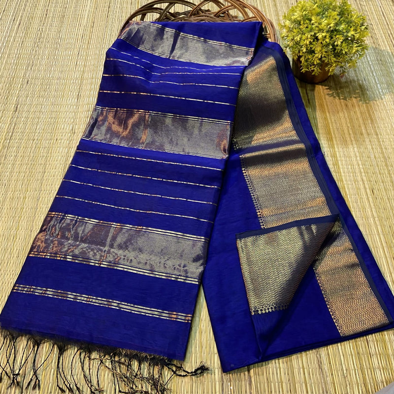 Maheshwari Silk Cotton Rich Lines Pallu Sarees