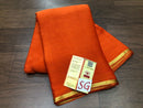 Rust Orange Wrinkle Mysore Crepe Silk Saree with Thin Golden Zari Border
