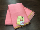 Baby Pink Wrinkle Mysore Crepe Silk Saree with Thin Golden Zari Border