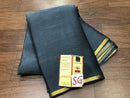 Grey Wrinkle Mysore Crepe Silk Saree with Thin Golden Zari Border