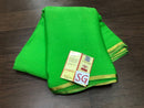 Parrot Green Wrinkle Mysore Crepe Silk Saree with Thin Golden Zari Border
