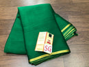 Green Wrinkle Mysore Crepe Silk Saree with Thin Golden Zari Border