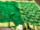 Green Wrinkle Mysore Crepe Silk Saree with Zari Lines
