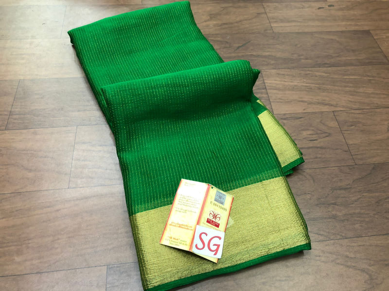 Green Wrinkle Mysore Crepe Silk Saree with Zari Lines