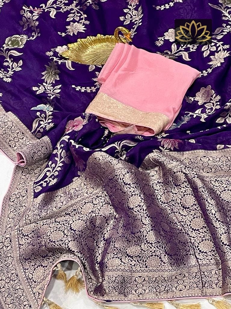 Designer Purple Blue  Khaddi Georgette Saree