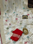 Designer Half White Khaddi Georgette Saree