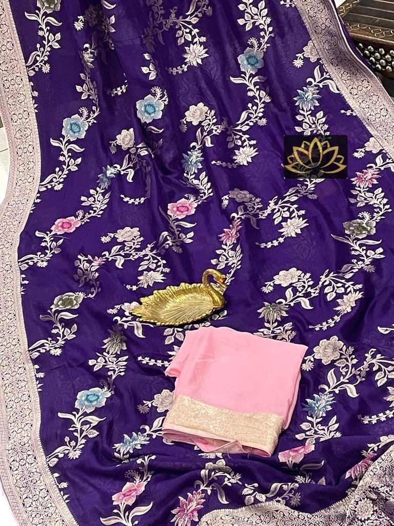 Designer Purple Blue  Khaddi Georgette Saree