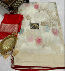 Designer Half White Khaddi Georgette Saree