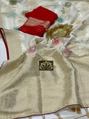 Designer Half White Khaddi Georgette Saree