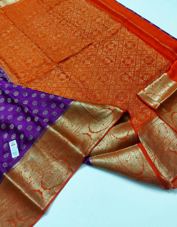 Purple Wrinkle Mysore Crepe Silk Saree