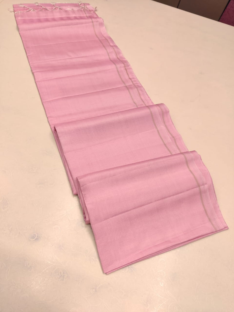 Baby Pink Plain Soft Silk Saree