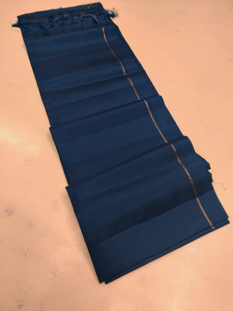 Peacock Blue Plain Soft Silk Saree