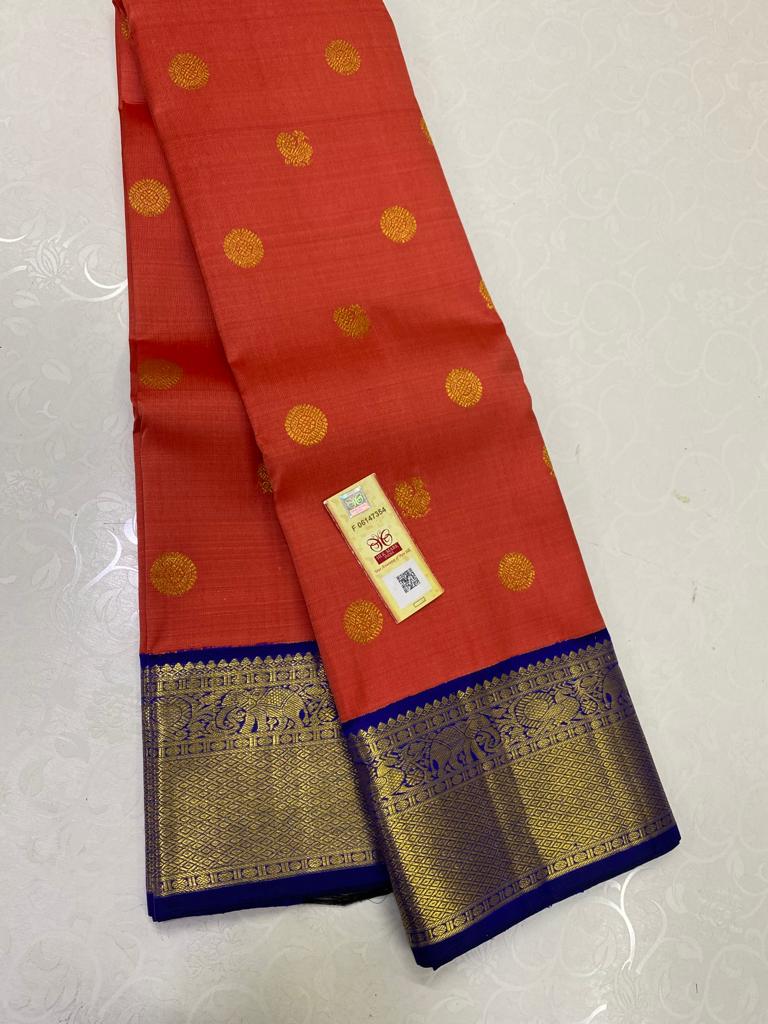 Orange Korvai Kanchipuram Silk Saree