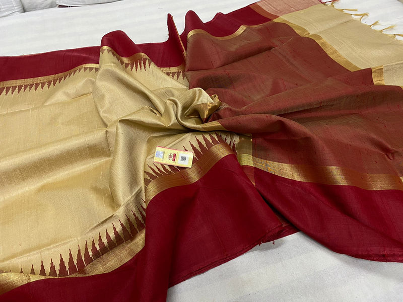 Pure Raw Silk Sarees with Contrast Temple Border