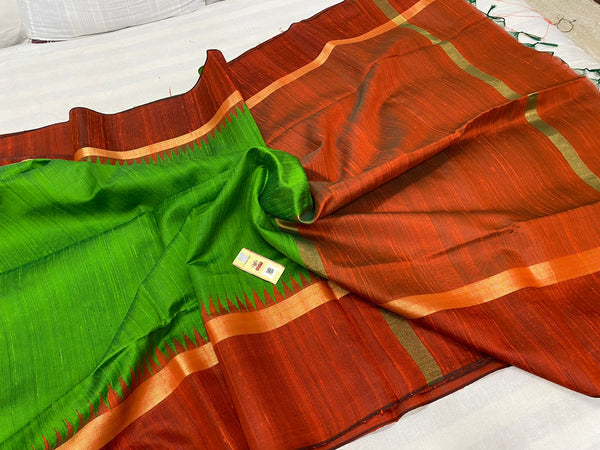Pure Raw Silk Sarees with Contrast Temple Border