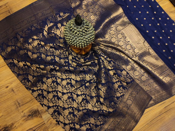 Navy Blue Semi Georgette Saree