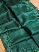 Green Organza Saree Embroidery Alfi Cutwork Scallop Border Saree