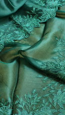 Green Organza Saree Embroidery Alfi Cutwork Scallop Border Saree