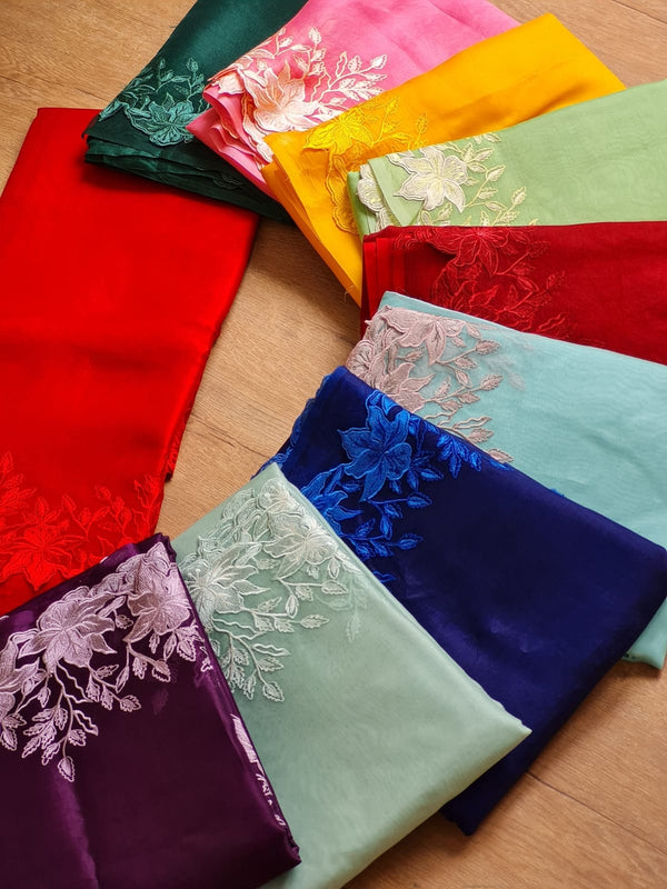 Organza Saree Embroidery Alfi Cutwork Scallop Border Sarees