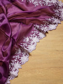 Purple Organza Saree Embroidery Alfi Cutwork Scallop Border Saree
