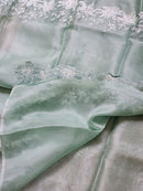 Pastel Blue Organza Saree Embroidery Alfi Cutwork Scallop Border Saree