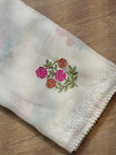 Half White Organza Floral Embroidery Saree with Crochet Border