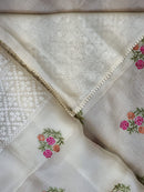 Half White Organza Floral Embroidery Saree with Crochet Border