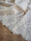 White Organza Saree with Embroidery Border