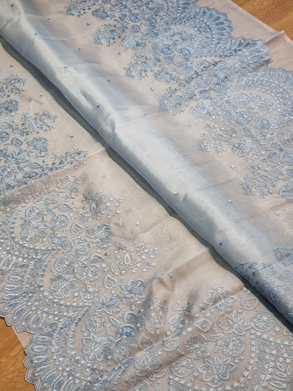 Pastel Blue Organza Saree with Embroidery Border