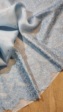 Pastel Blue Organza Saree with Embroidery Border