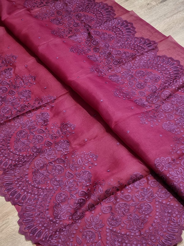 Purple Organza Saree with Embroidery Border