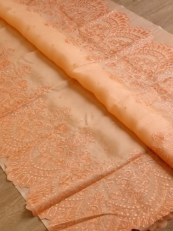 Peach Organza Saree with Embroidery Border