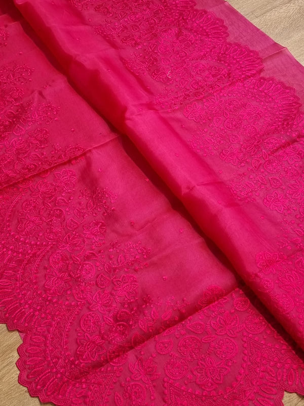 Pink Organza Saree with Embroidery Border