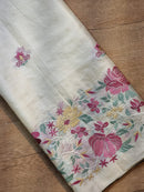 Pure Tussar Silk Embroidery Work Saree