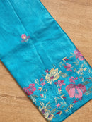 Blue Tussar Silk Embroidery Work Saree