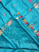 Blue Tussar Silk Embroidery Work Saree