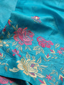 Blue Tussar Silk Embroidery Work Saree